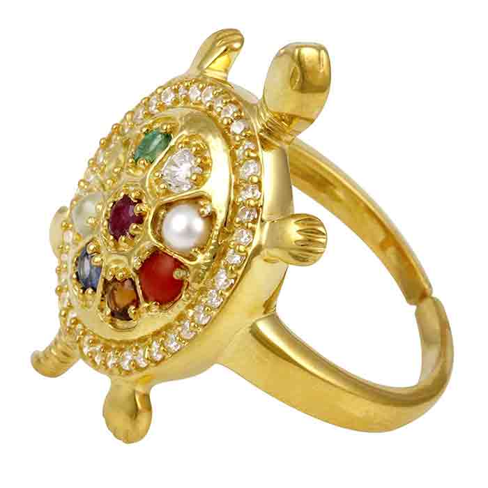 925 Sterling Silver with 24k Gold Plated Tortoise Ring Navaratna stone